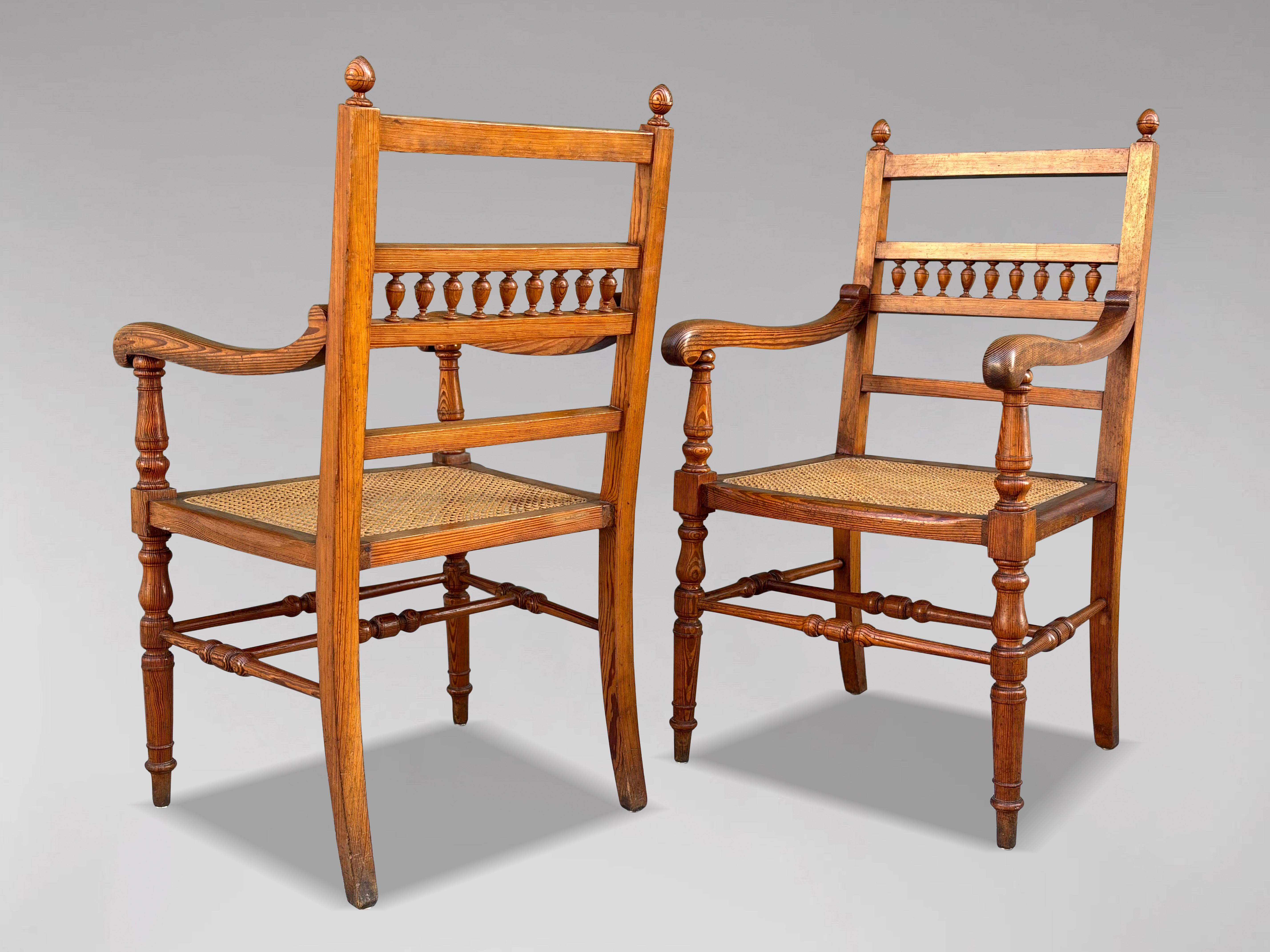 Pair of 19th Century Country Farmhouse Pitch Pine Armchairs For Sale 6