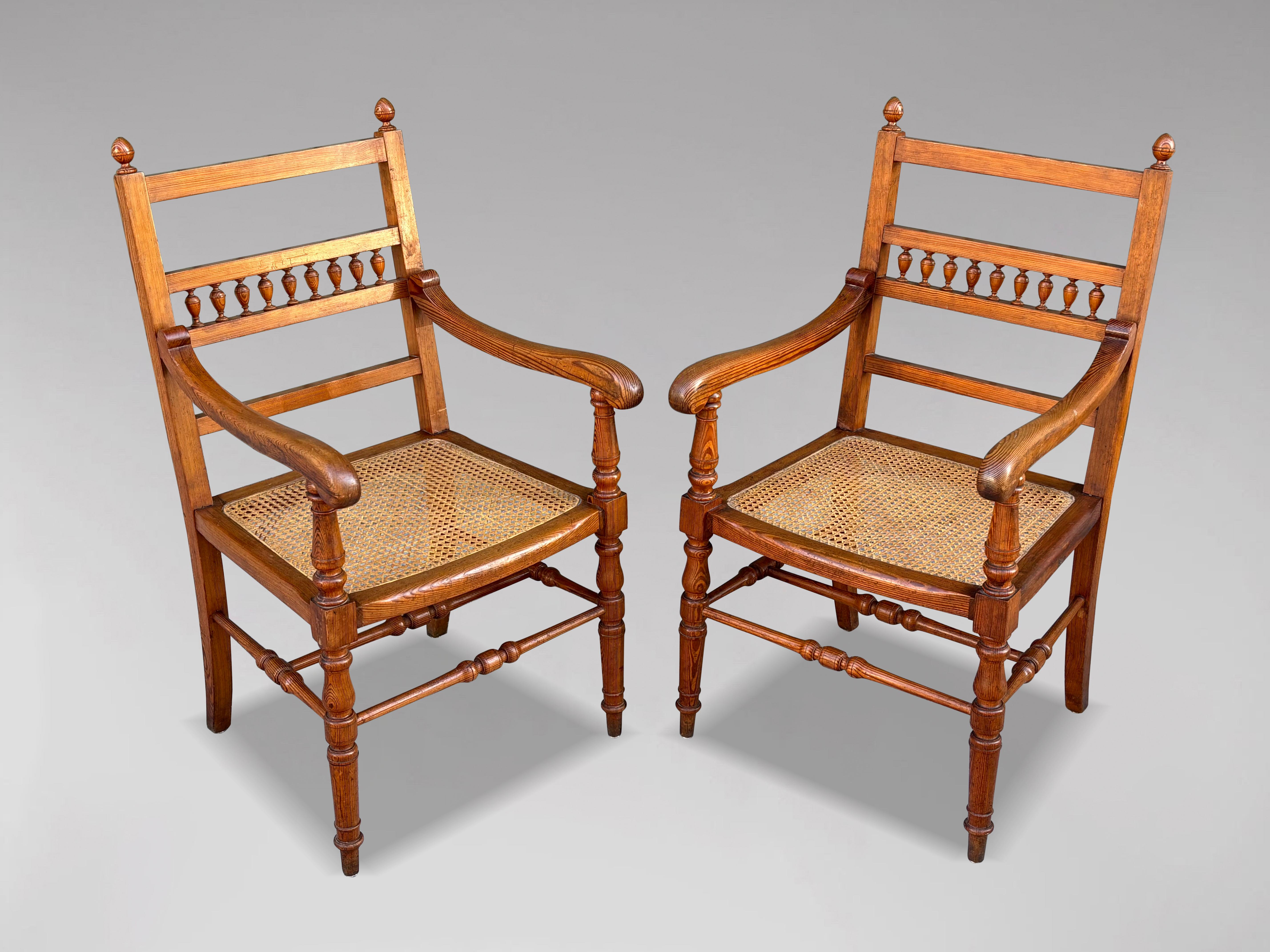 Pair of 19th Century Country Farmhouse Pitch Pine Armchairs For Sale 7