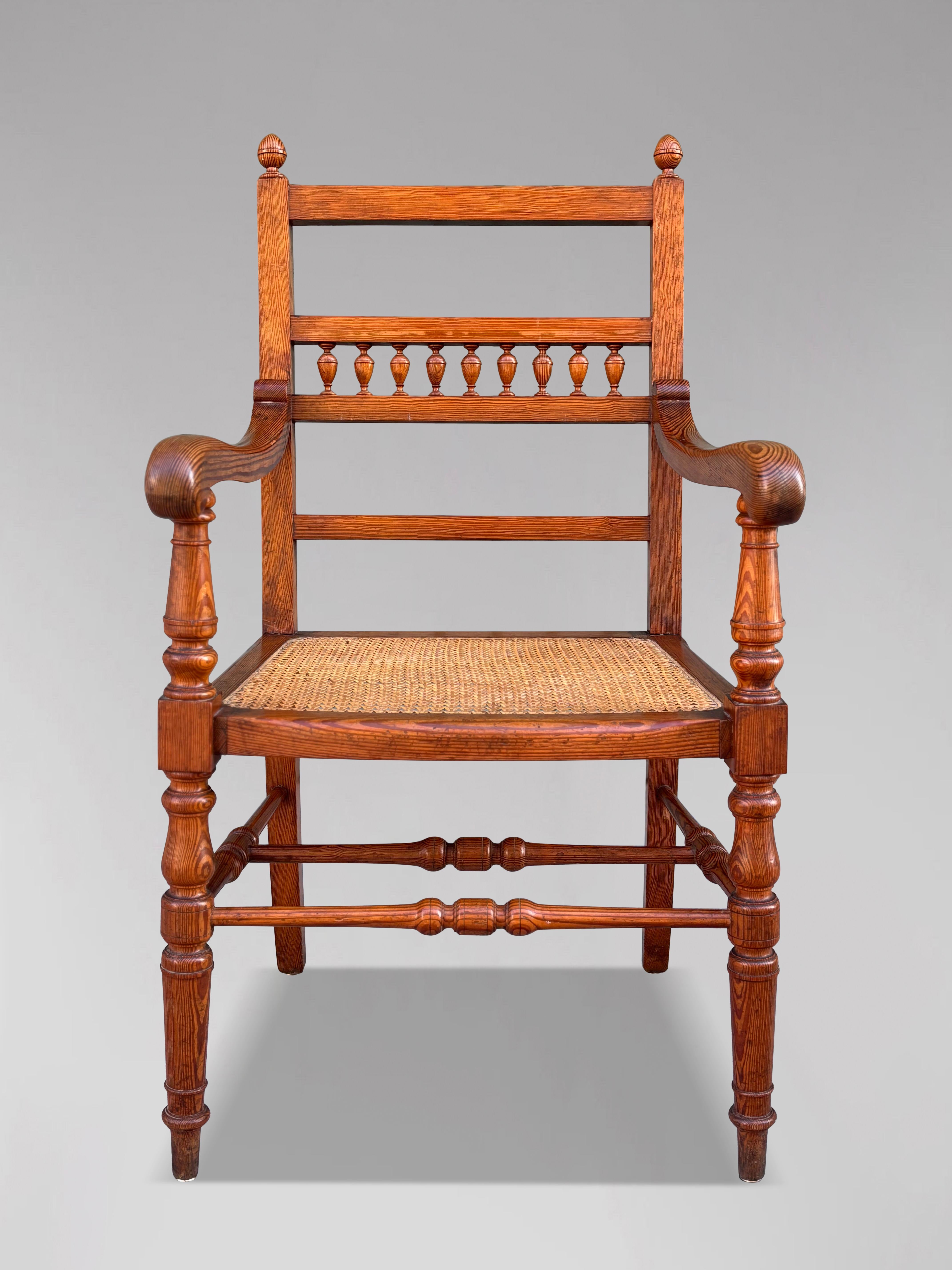 Hand-Crafted Pair of 19th Century Country Farmhouse Pitch Pine Armchairs For Sale