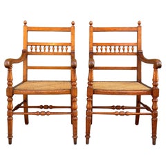 Pair of 19th Century Country Farmhouse Pitch Pine Armchairs