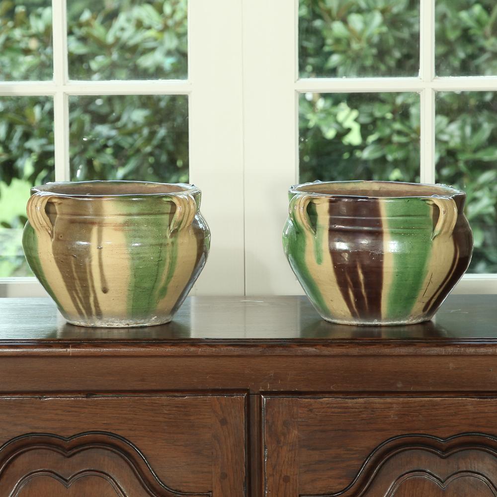 Terracotta Pair of 19th Century Country French Earthenware Jardinières