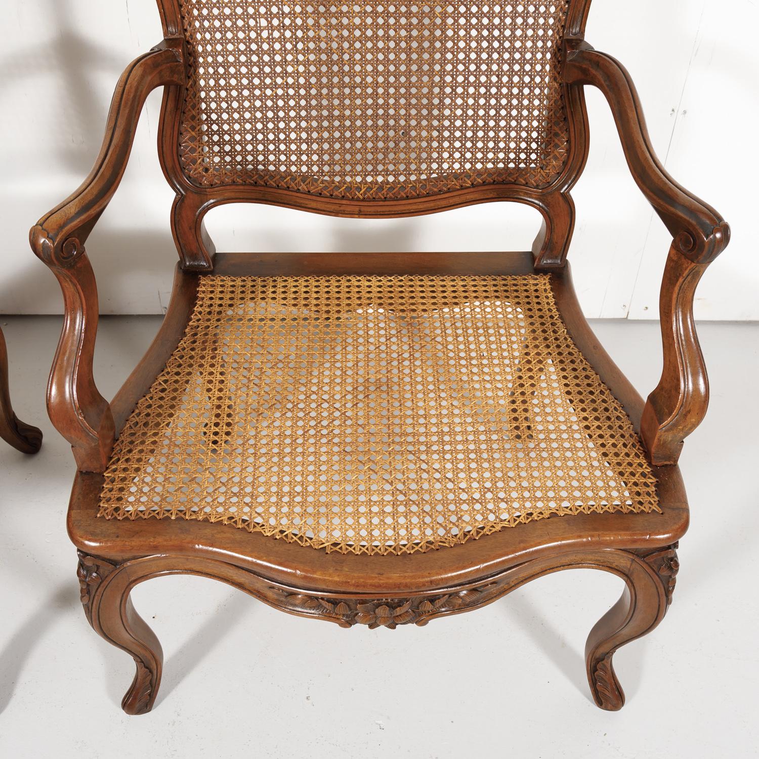 Pair of 19th Century Country French Louis XV Style Walnut and Cane Armchairs 10
