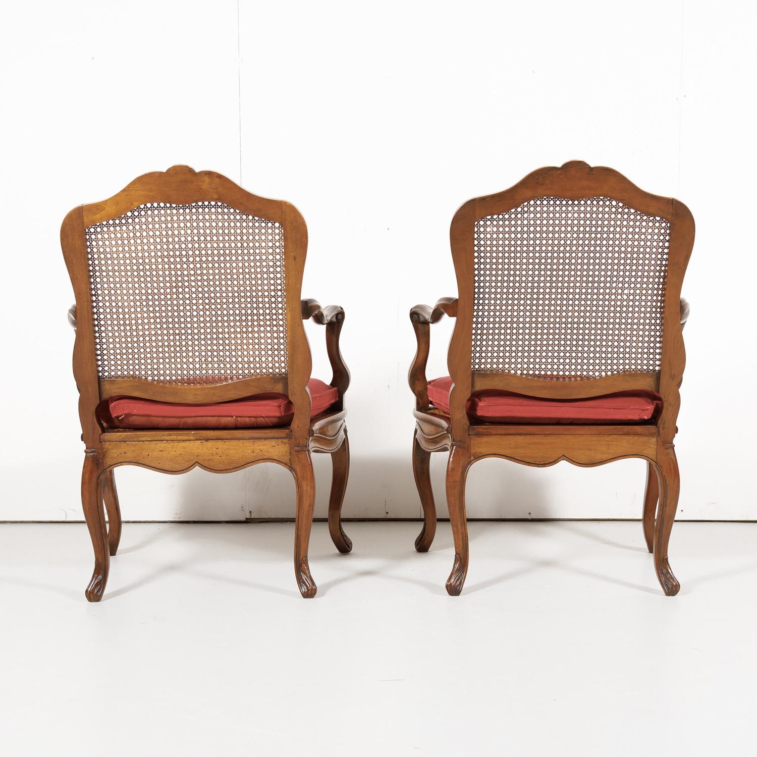 Pair of 19th Century Country French Louis XV Style Walnut and Cane Armchairs 14