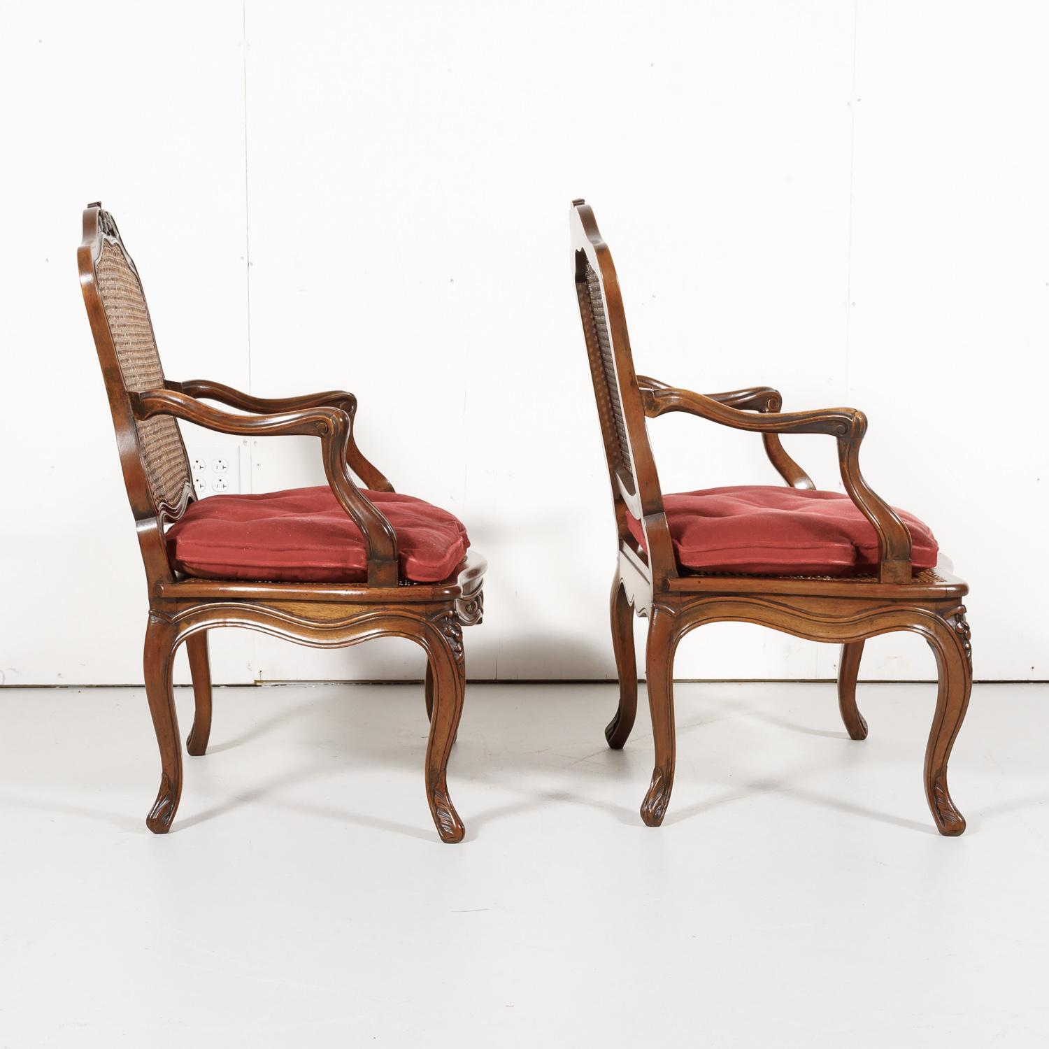 Pair of 19th Century Country French Louis XV Style Walnut and Cane Armchairs 3