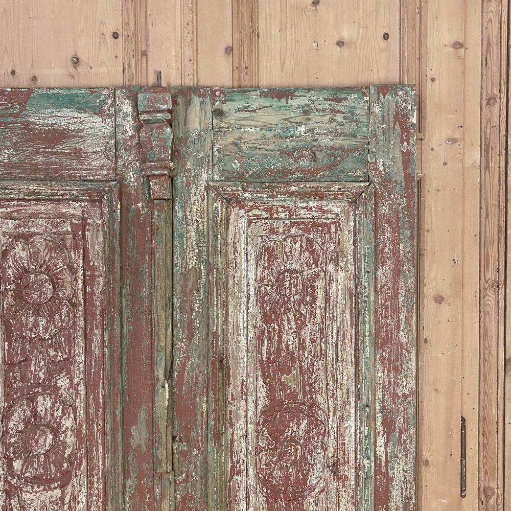 Pair of 19th Century Country French Painted Doors In Distressed Condition For Sale In Dallas, TX