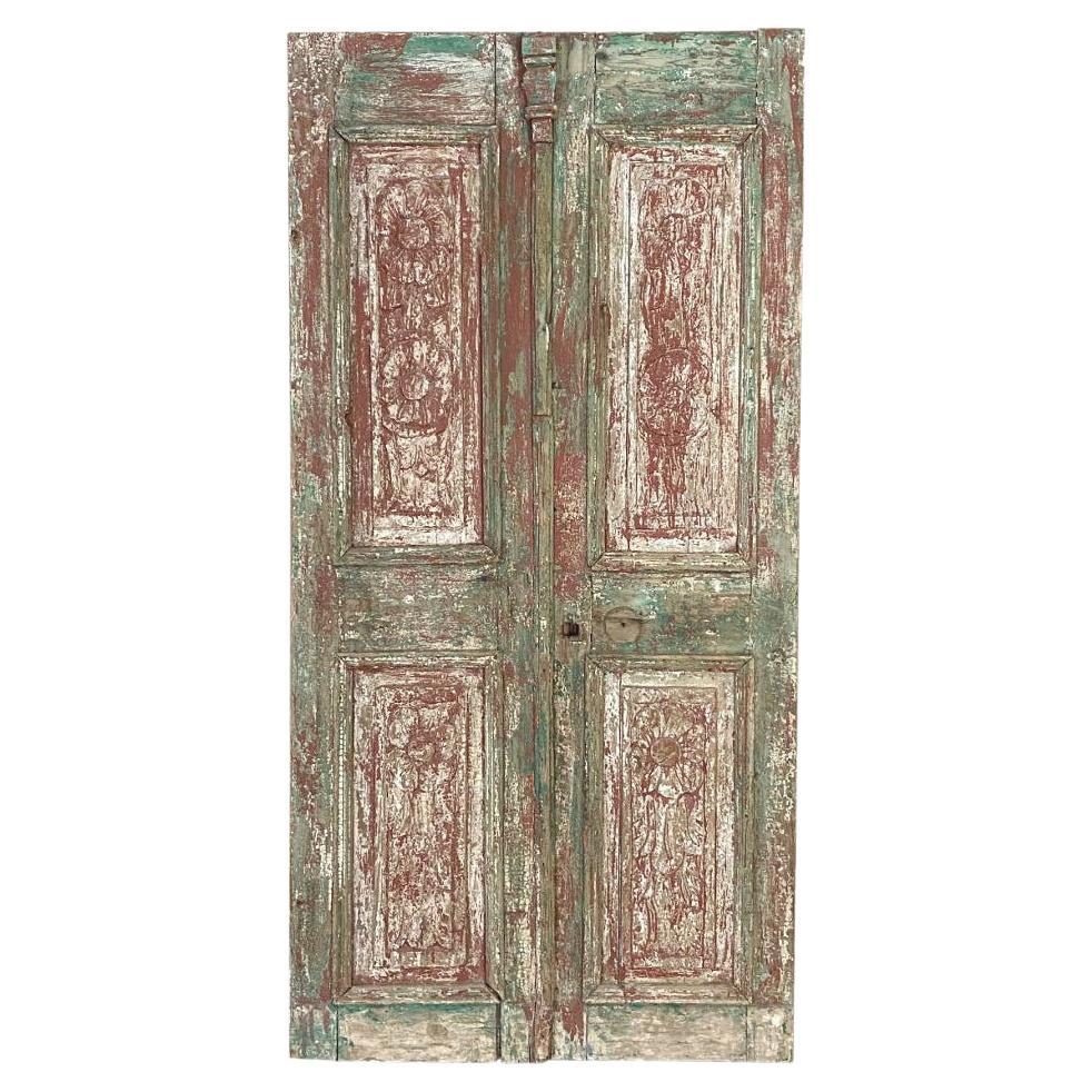 Pair of 19th Century Country French Painted Doors For Sale