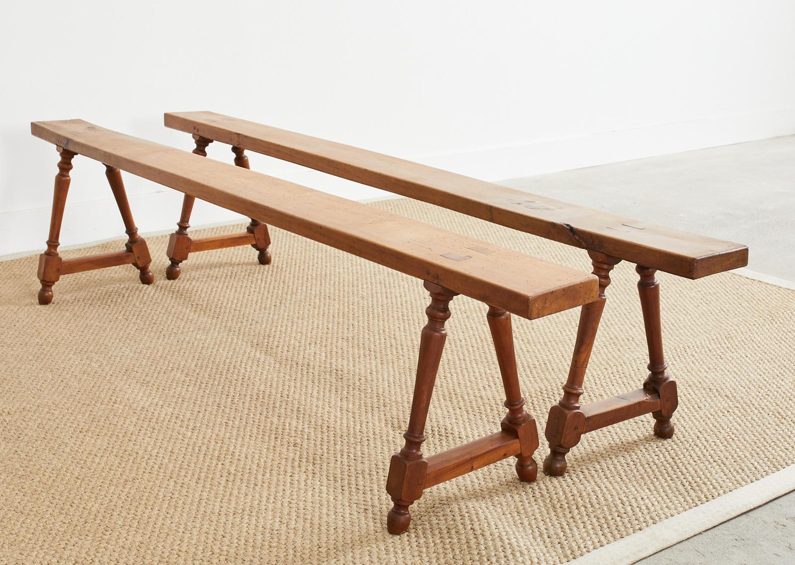 Pair of 19th Century Country French Provincial Farmhouse Benches For Sale 6