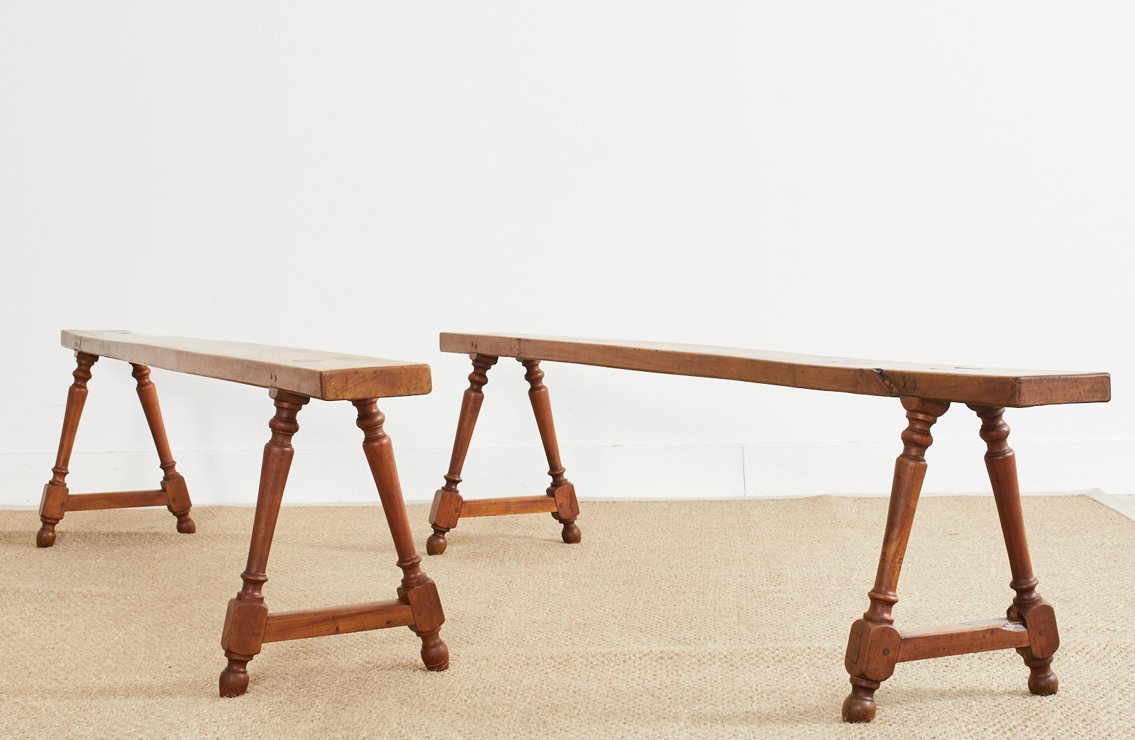 Pair of 19th Century Country French Provincial Farmhouse Benches For Sale 8