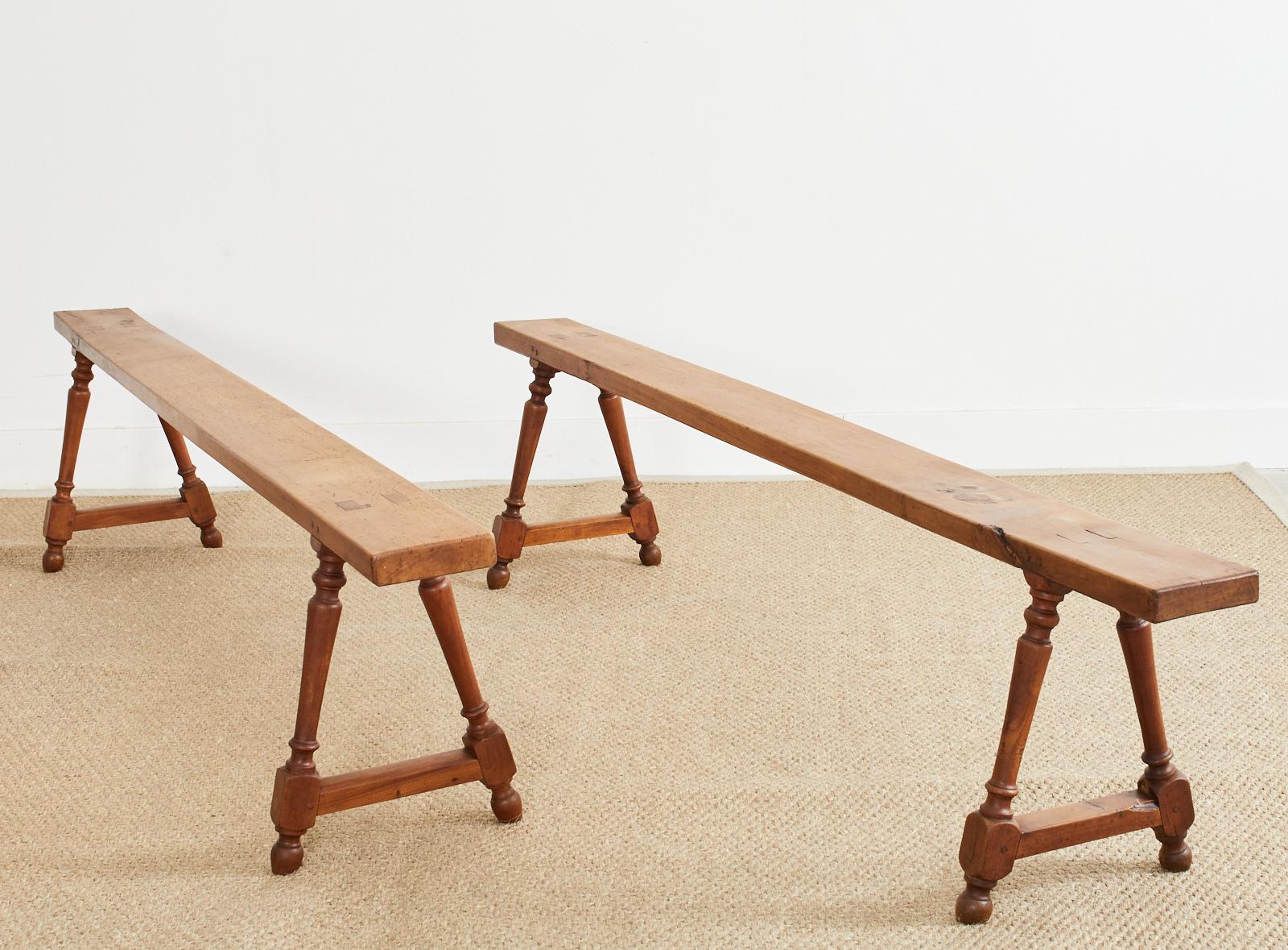Pair of 19th Century Country French Provincial Farmhouse Benches For Sale 9