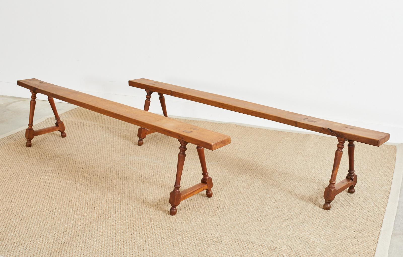 Hand-Crafted Pair of 19th Century Country French Provincial Farmhouse Benches For Sale