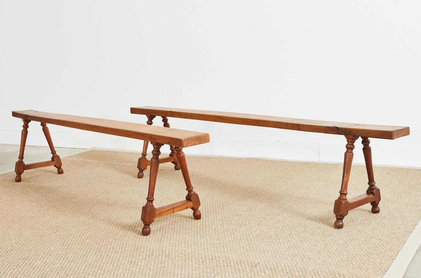 Fruitwood Pair of 19th Century Country French Provincial Farmhouse Benches For Sale