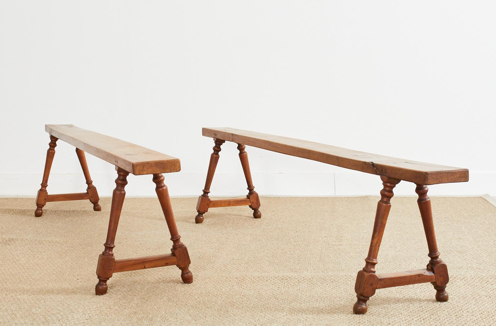 Pair of 19th Century Country French Provincial Farmhouse Benches For Sale 4
