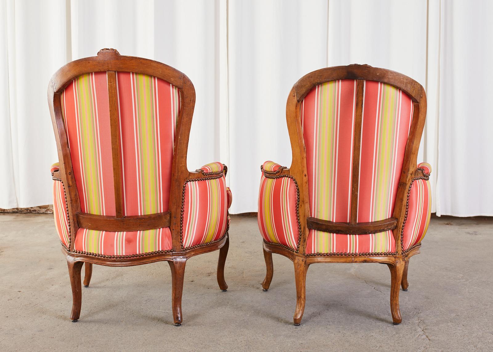 Pair of 19th Century Country French Provincial Walnut Bergere Armchairs For Sale 7