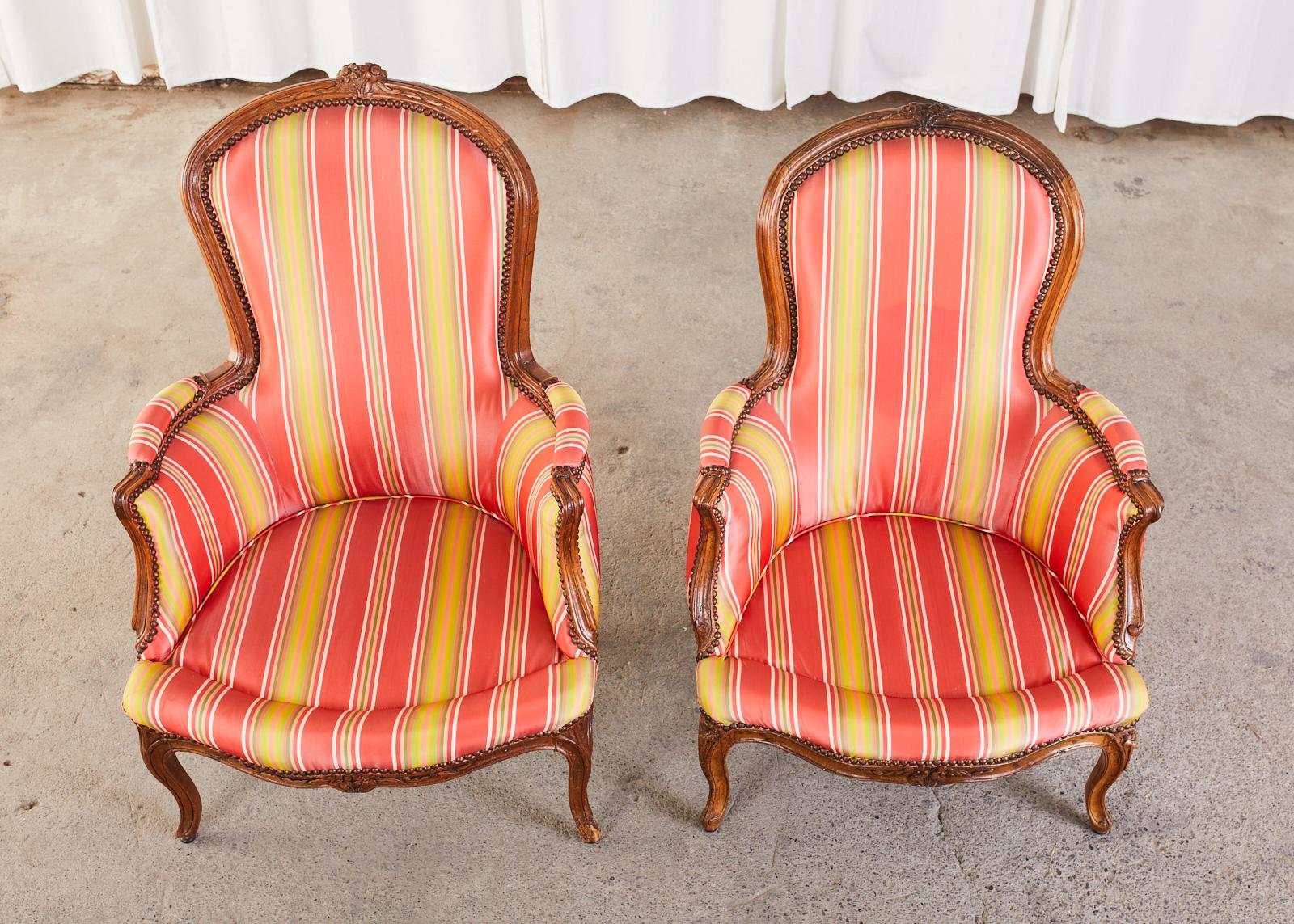 Pair of 19th Century Country French Provincial Walnut Bergere Armchairs For Sale 9