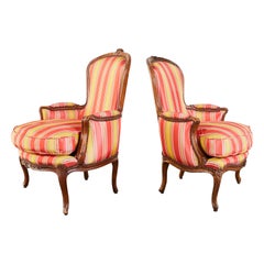 Pair of 19th Century Country French Provincial Walnut Bergere Armchairs