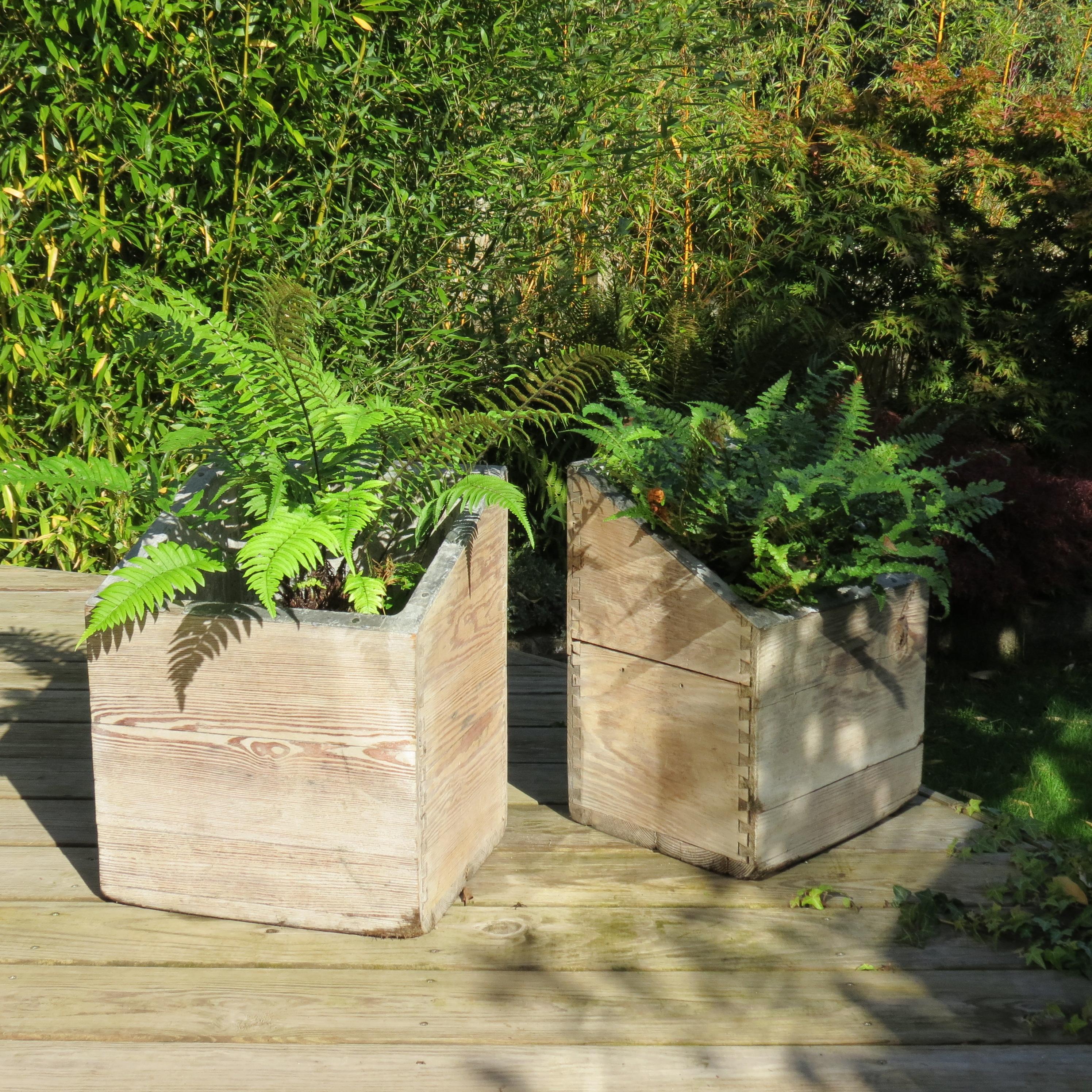 lined wooden planters