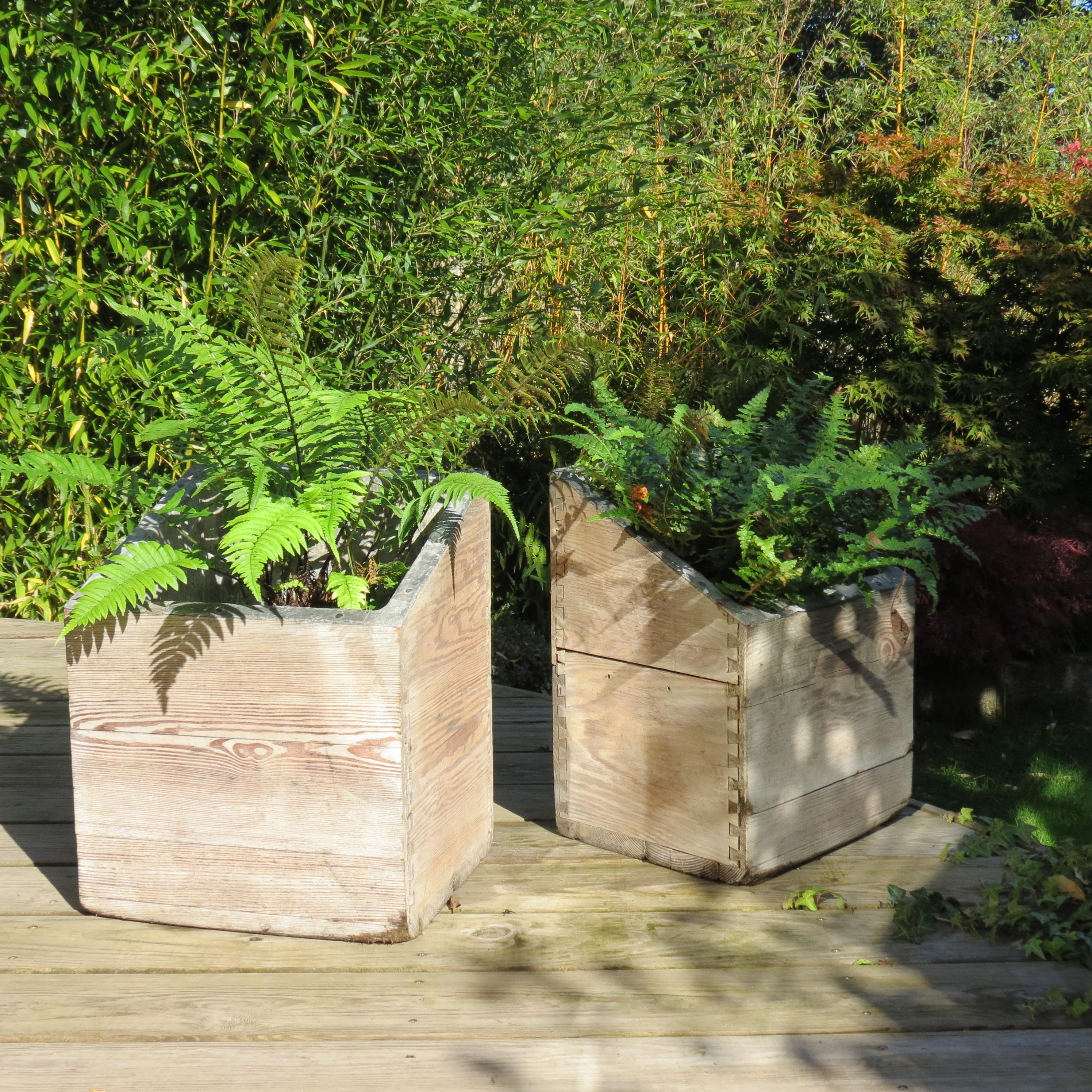 Hand-Crafted Pair of 19th Century Country Pine and Lead Lined Indoor or Outdoor Planters