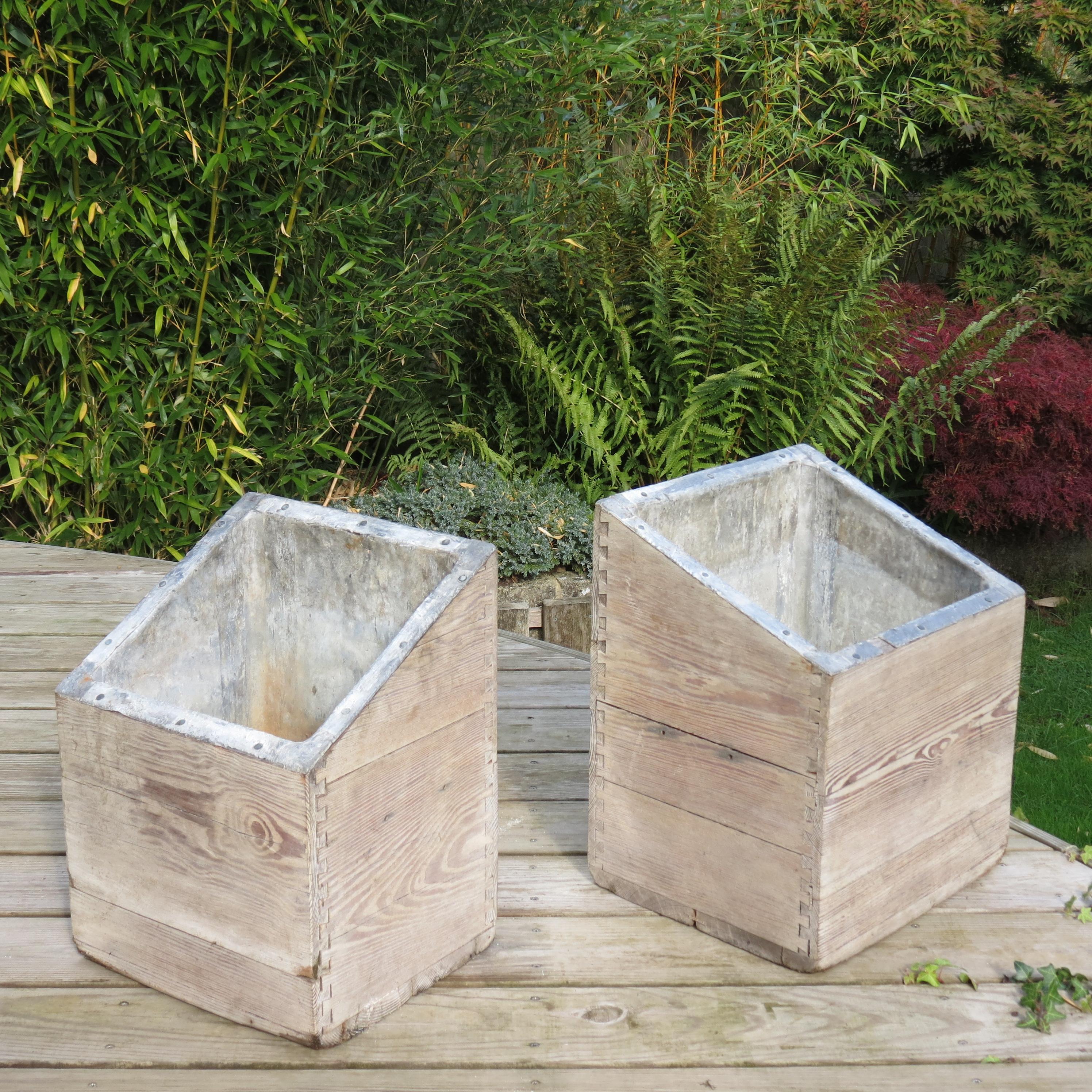 English Pair of 19th Century Country Pine and Lead Lined Planters 