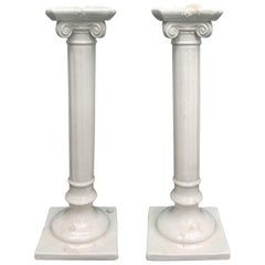 Antique Pair of 19th Century Creamware Porcelain Candlesticks
