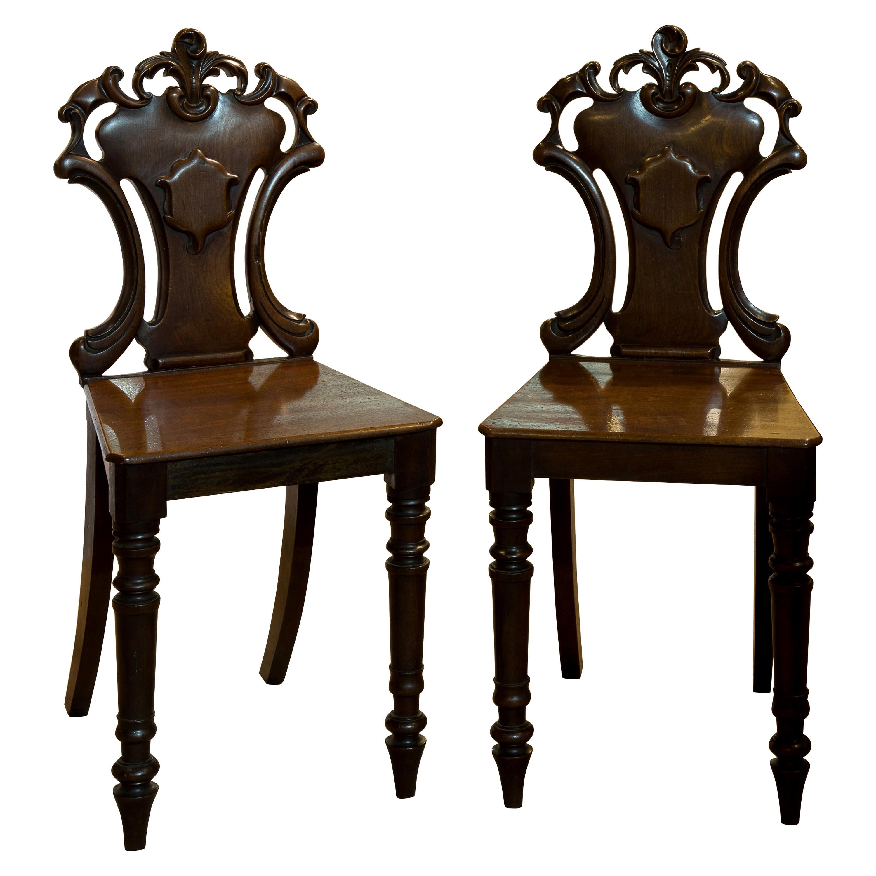 Pair of 19th Century Crested Hall Chairs, circa 1860 For Sale