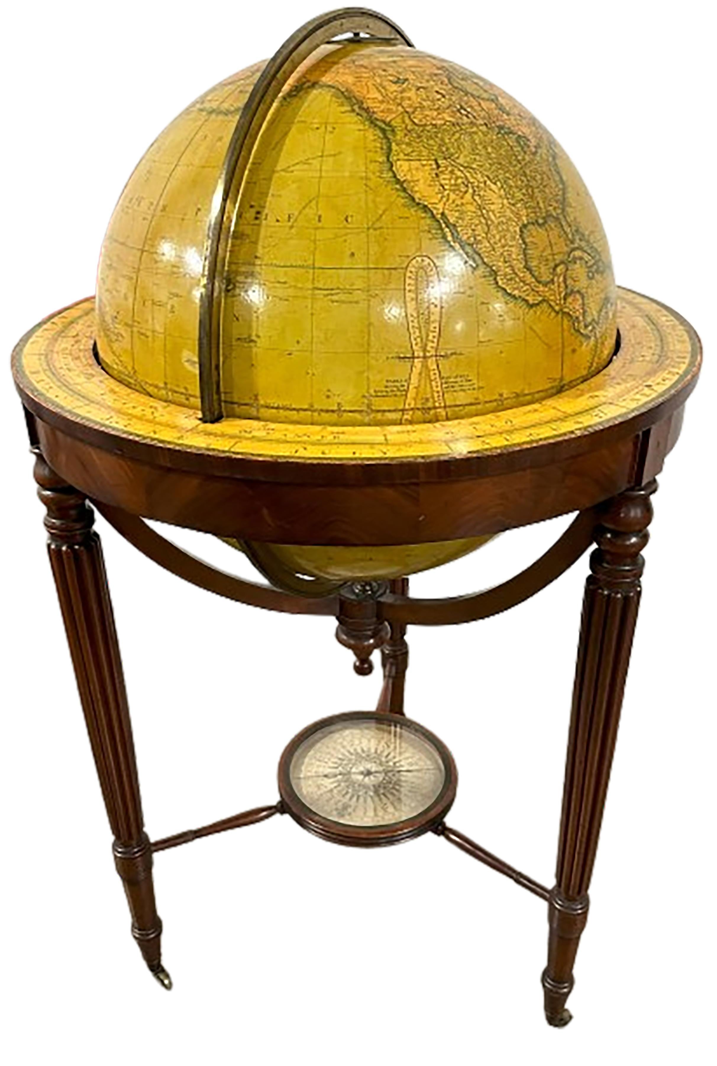 Glass Pair of 19th Century Cruchley Terrestrial Library Globes with Compasses  For Sale