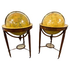 Antique Pair of 19th Century Cruchley Terrestrial Library Globes with Compasses 