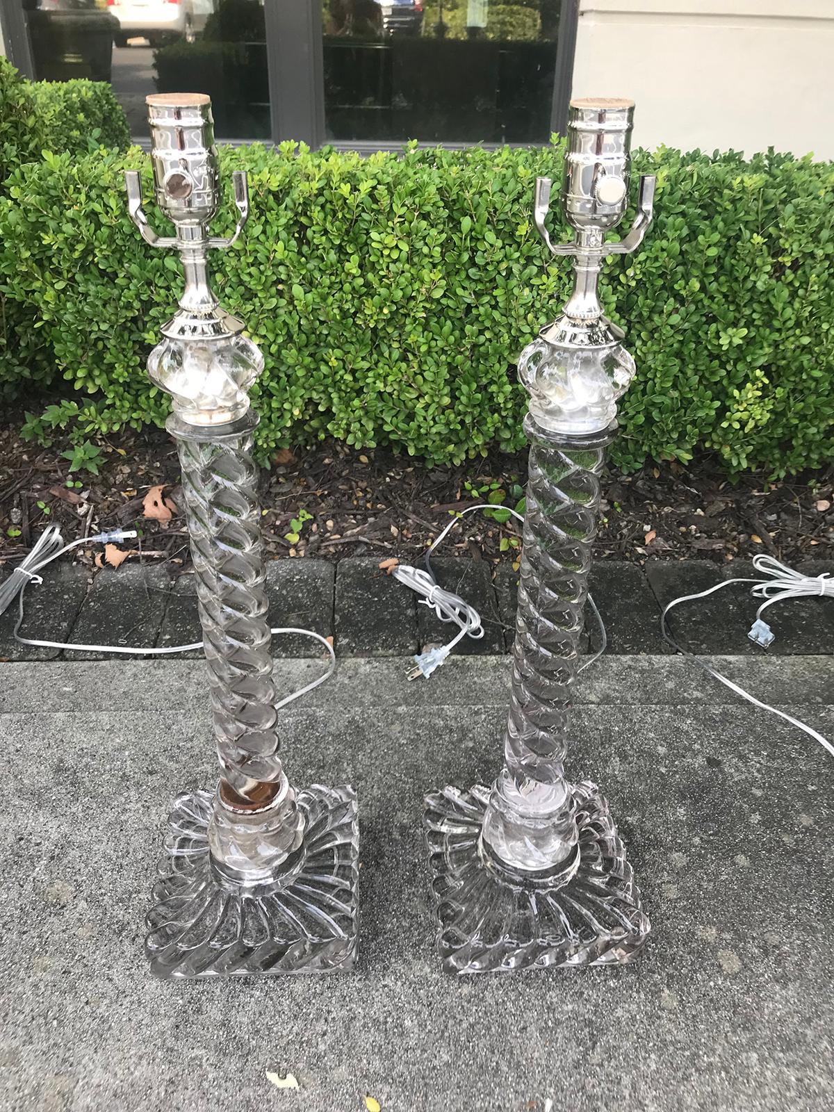 Pair of 19th Century Crystal Twist Lamps Attributed to Baccarat In Good Condition In Atlanta, GA