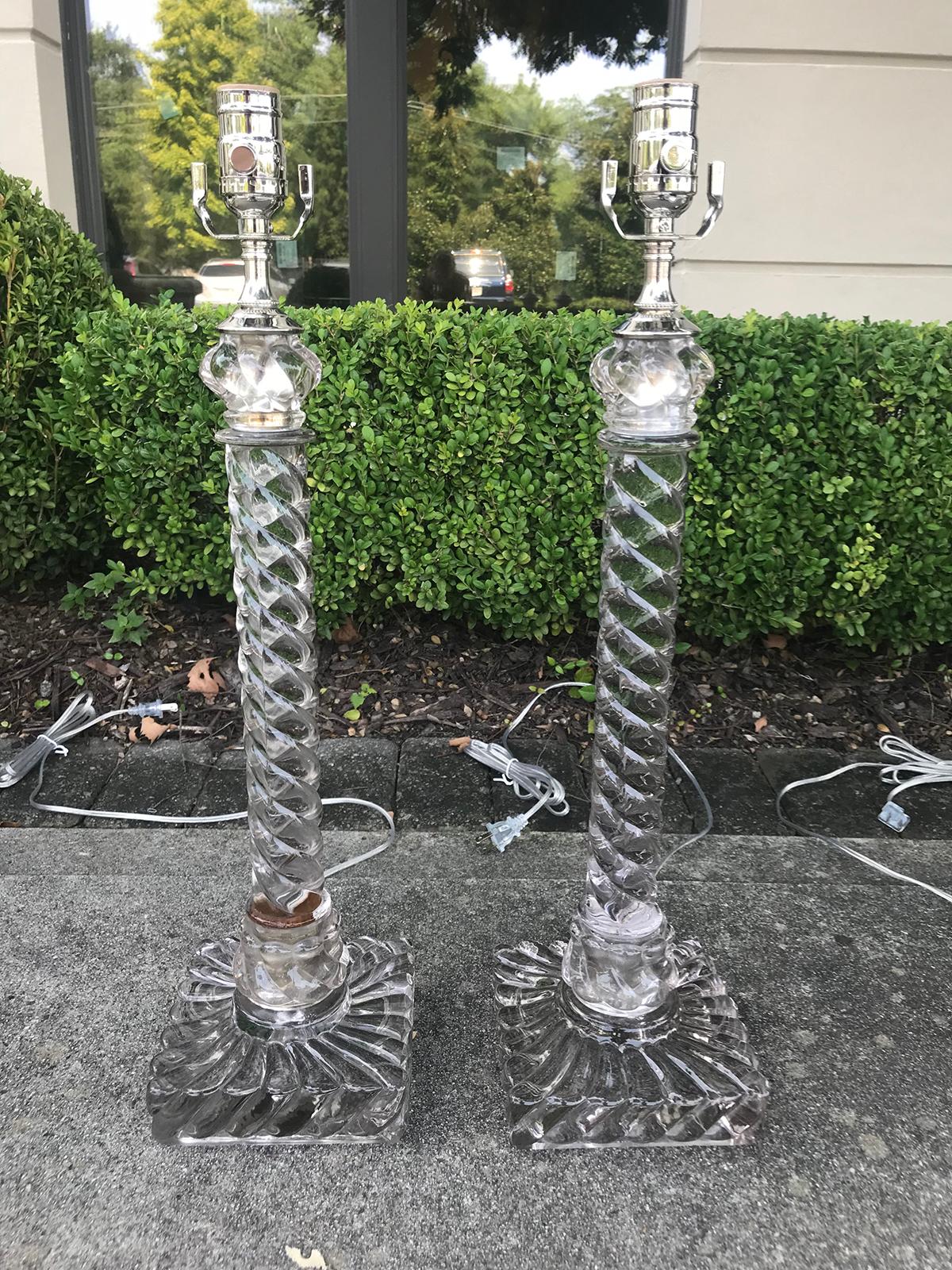 Pair of 19th Century Crystal Twist Lamps Attributed to Baccarat 1