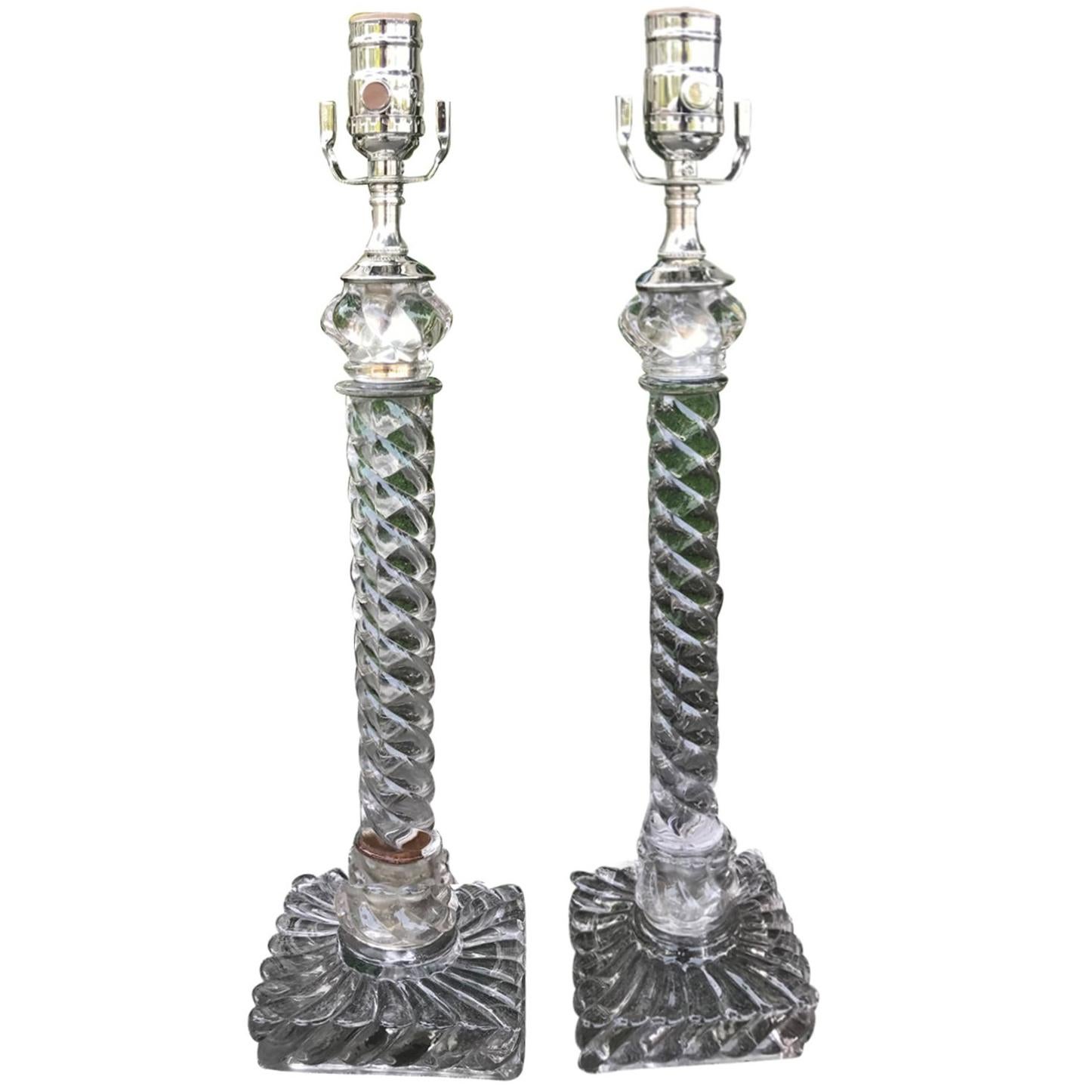 Pair of 19th Century Crystal Twist Lamps Attributed to Baccarat