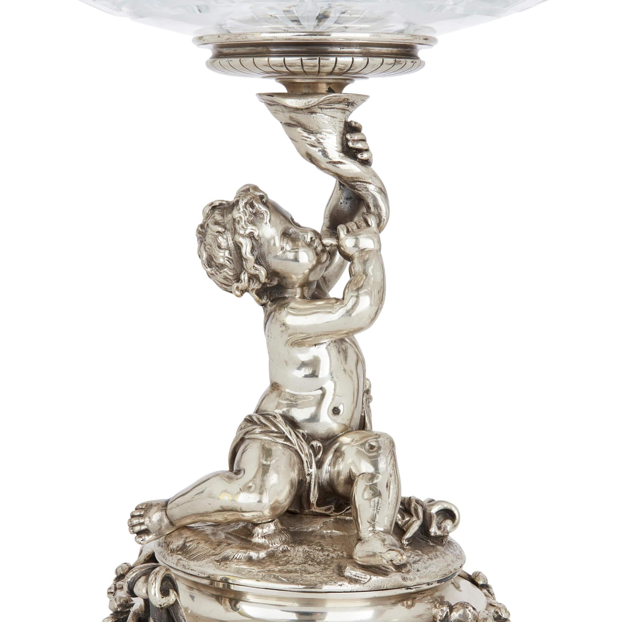 Rococo Revival Pair of 19th Century Cut-Glass and Silvered Bronze Compotes by Christofle  For Sale
