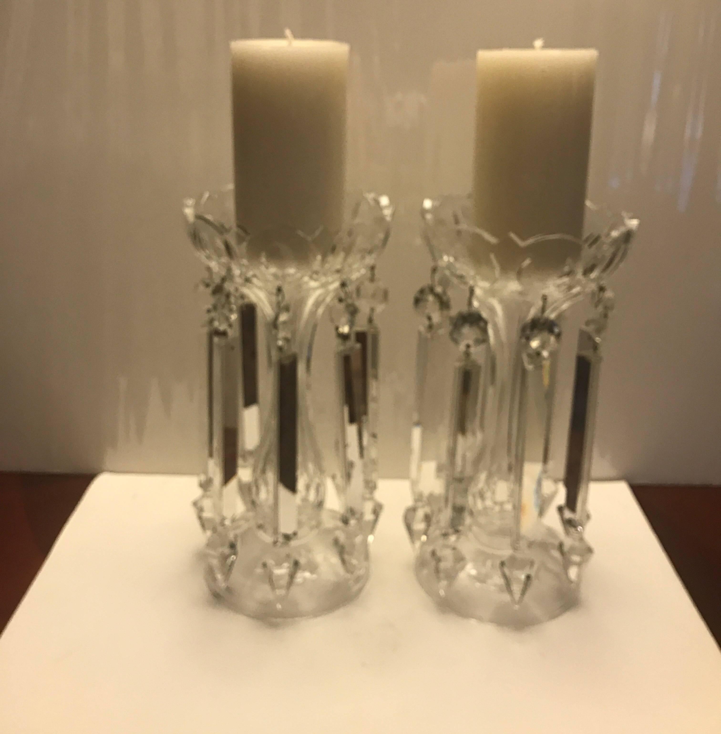 Pair of 19th Century Cut Glass Candlesticks Lusters 7