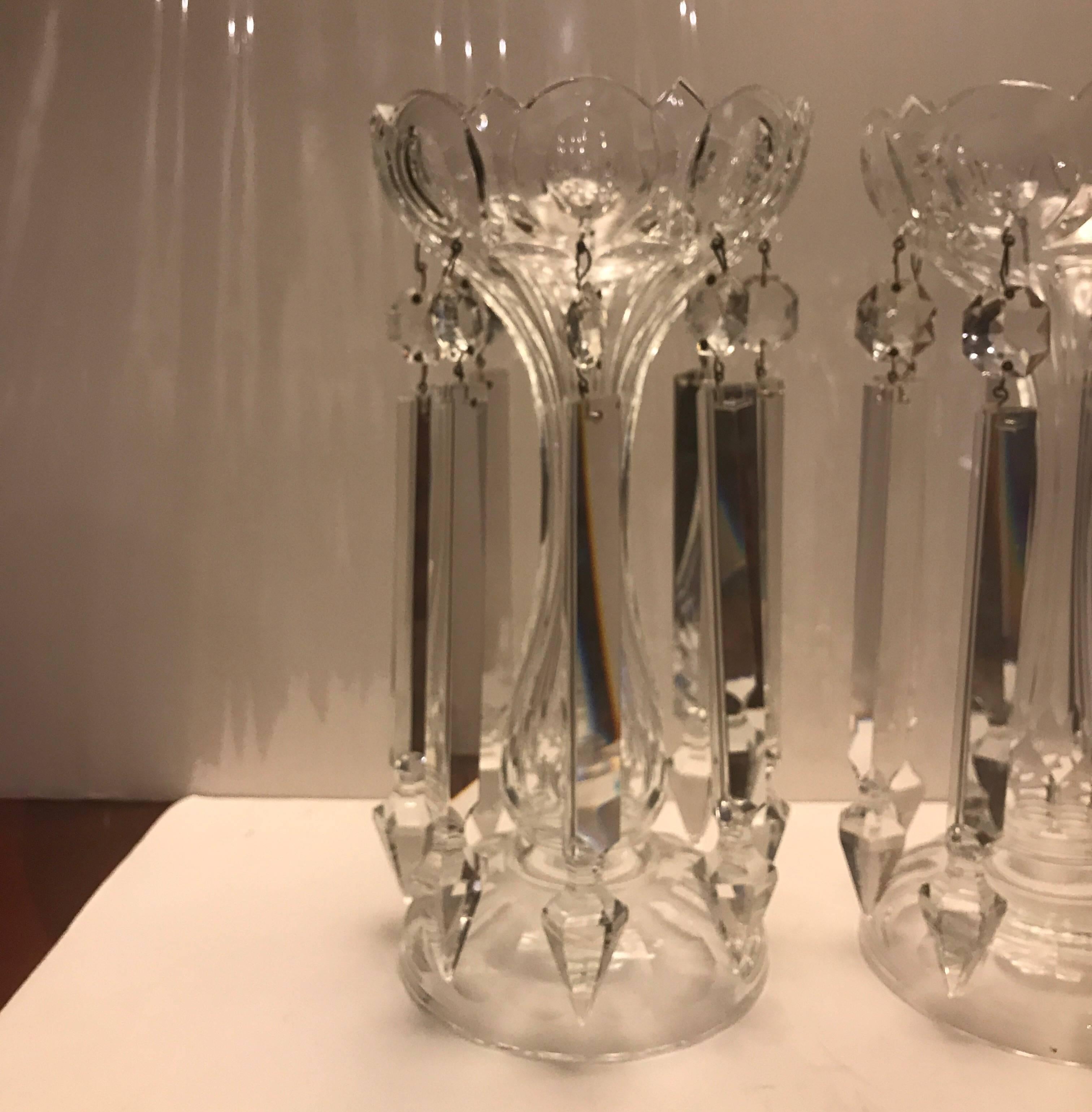 Late 19th Century Pair of 19th Century Cut Glass Candlesticks Lusters