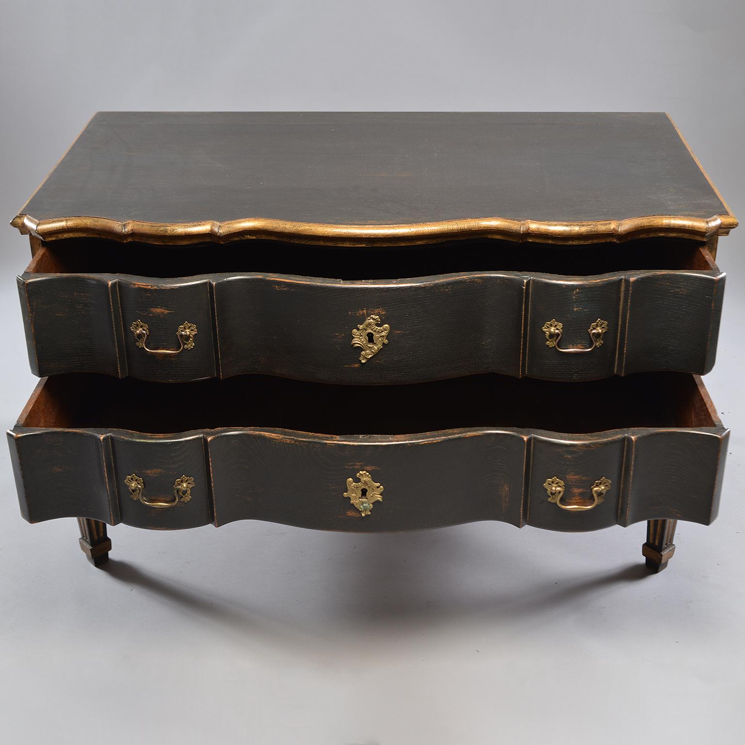 Pair of 19th Century Danish Painted and Gilded Oak Serpentine Chests 1