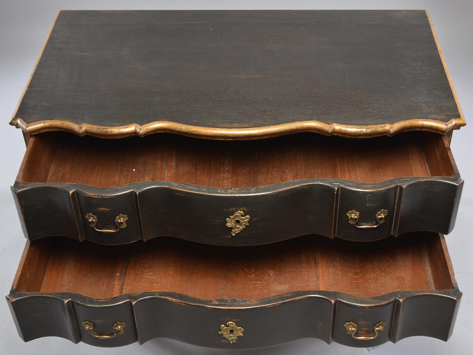 Pair of 19th Century Danish Painted and Gilded Oak Serpentine Chests 5