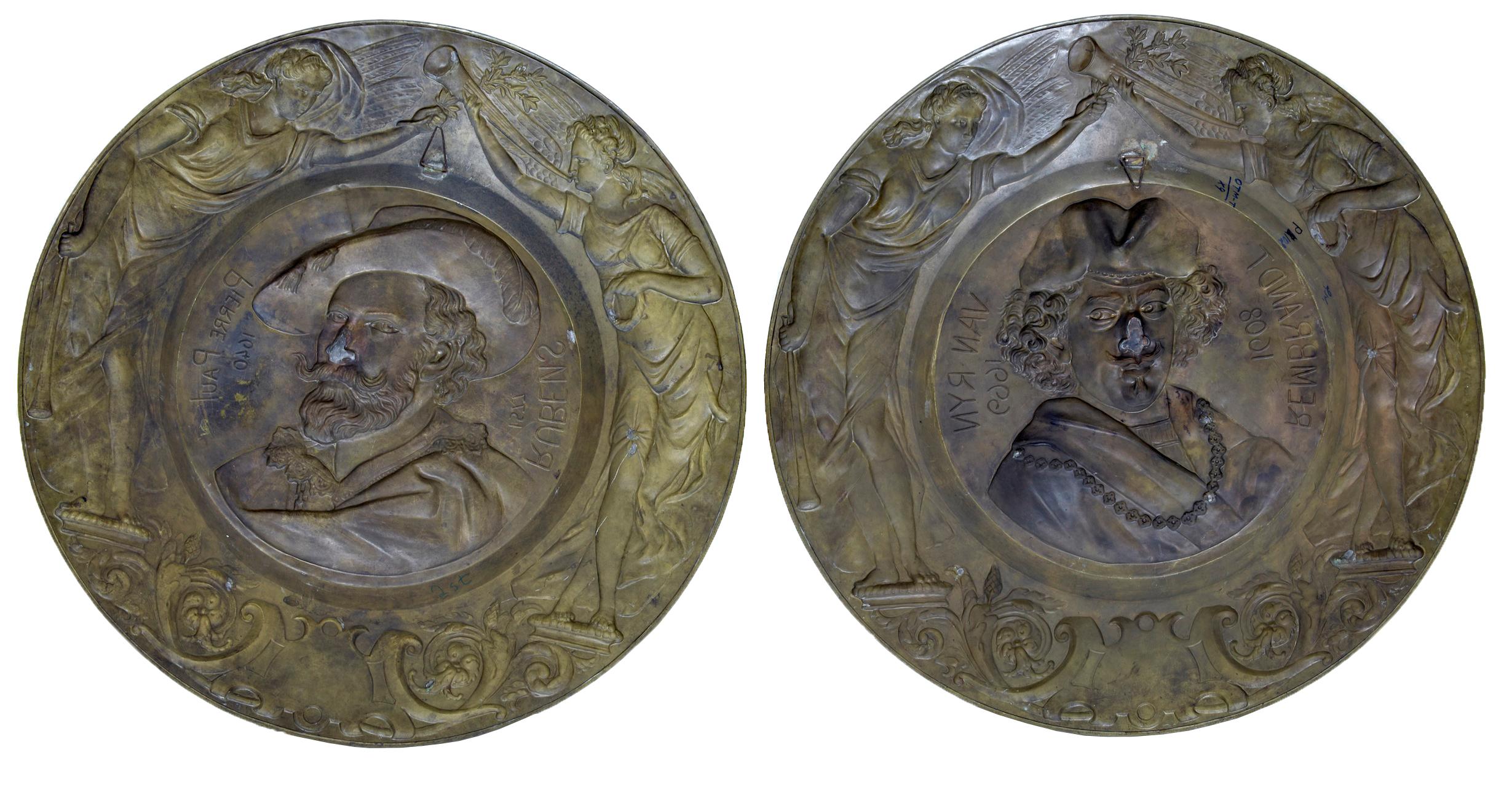 Pressed Pair of 19th Century Decorative French Brass Wall Plaques