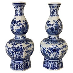 Pair of 19th Century Delft Blue and White Vases