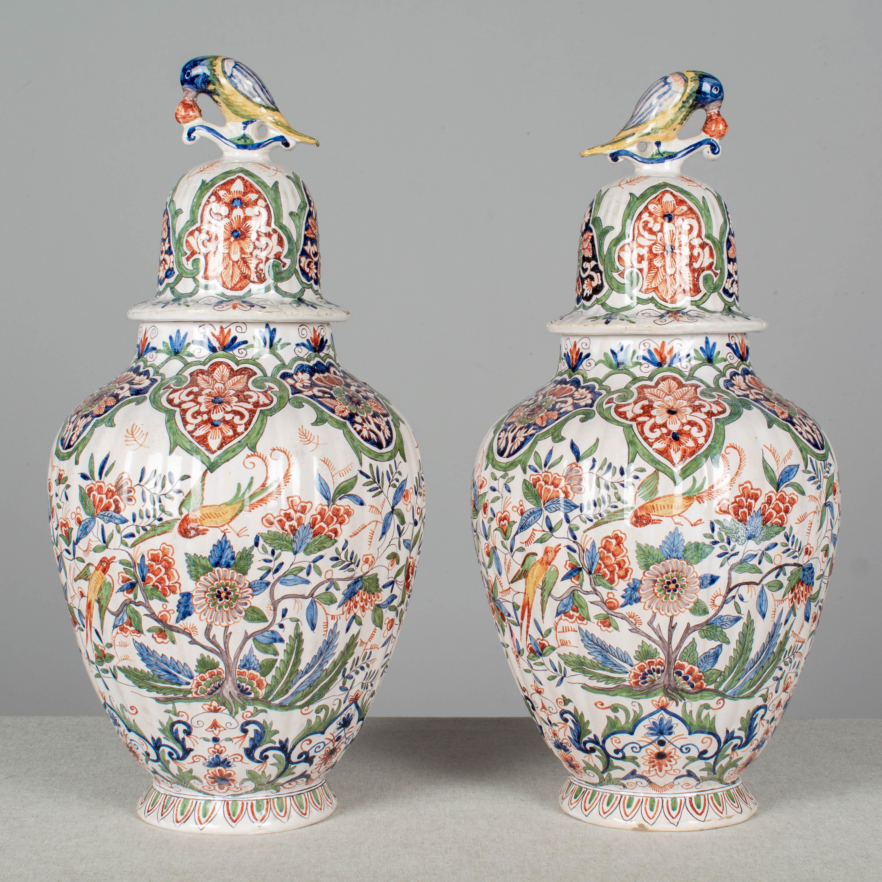 Hand-Painted Pair of 19th Century Delft Faience Ginger Jars