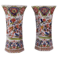 Pair of 19th Century Delft Trumpet Vases