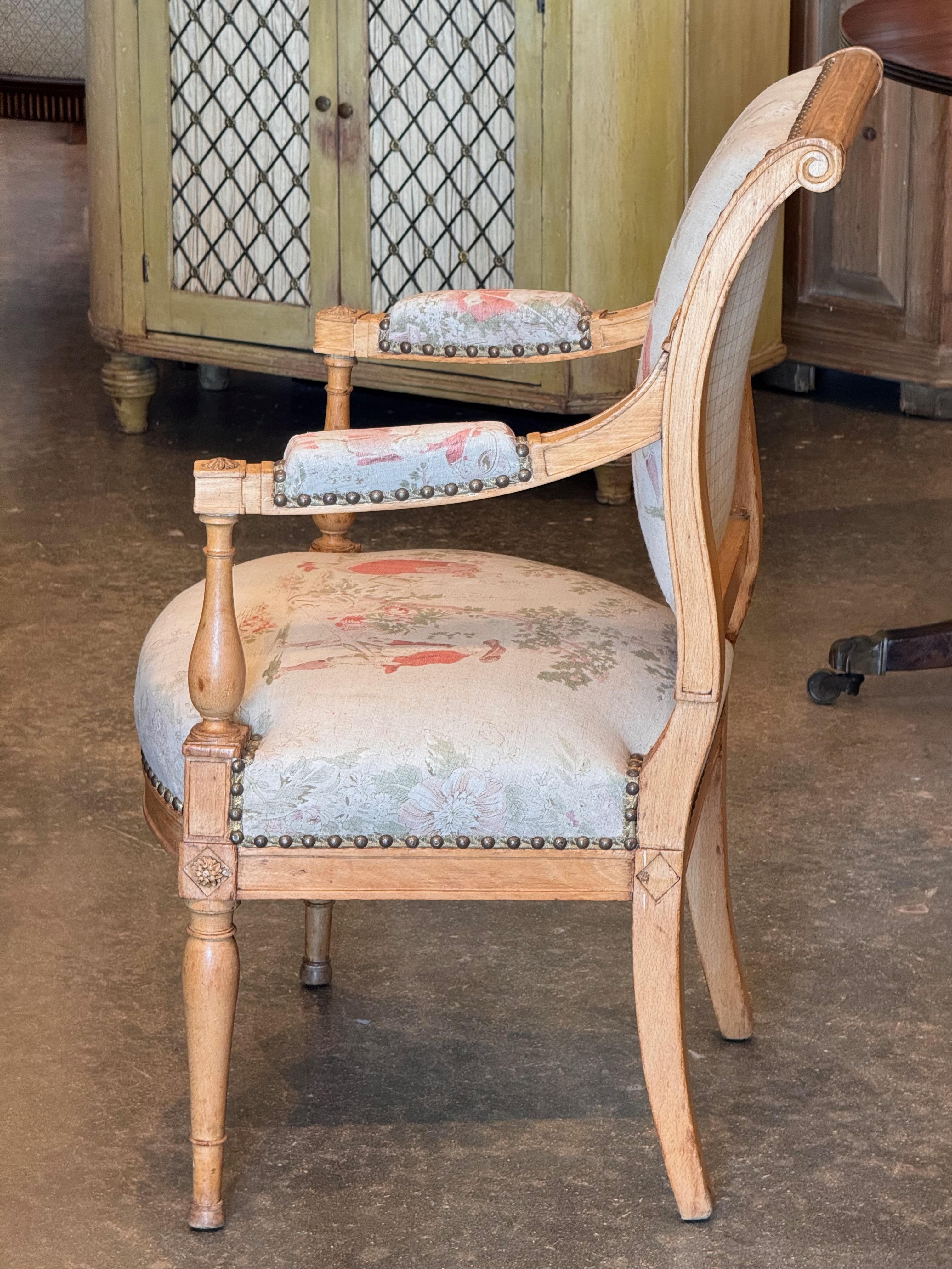Pair of 19th Century Directoire Beechwood Fauteuils With Toile Upholstery 2