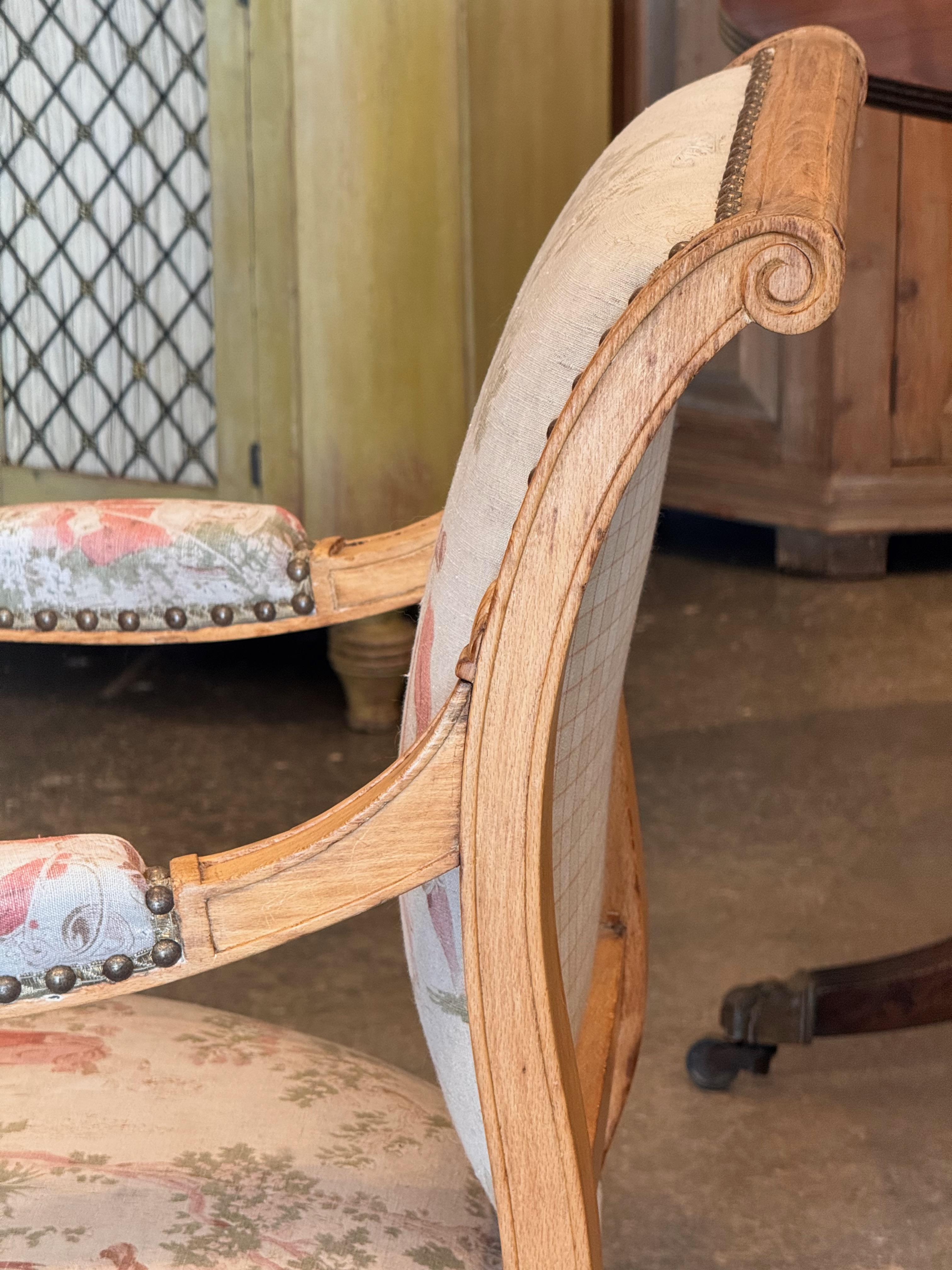 Pair of 19th Century Directoire Beechwood Fauteuils With Toile Upholstery 3