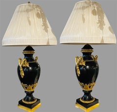 Pair of 19th Century Doré and Black Marble Table Lamps or Urns