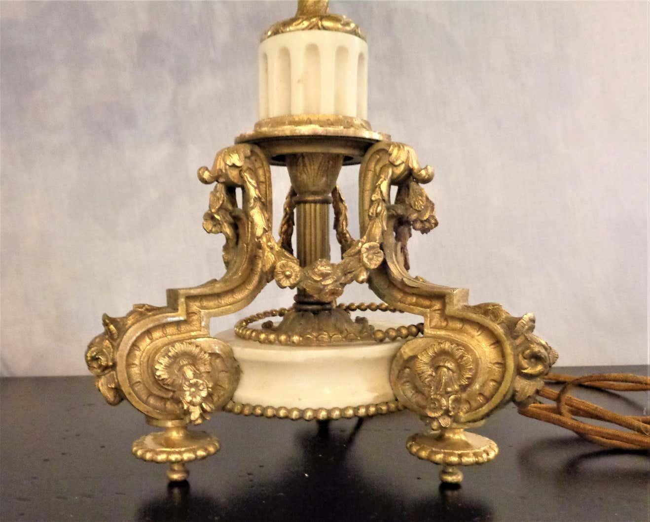 Pair of 19th Century Doré Bronze 7-Light Marble Base Candelabras Mounted as Lamp For Sale 5
