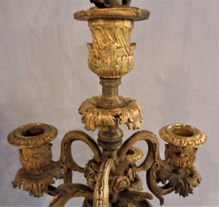 Pair of 19th Century Doré Bronze 7Light Marble Base Candelabras