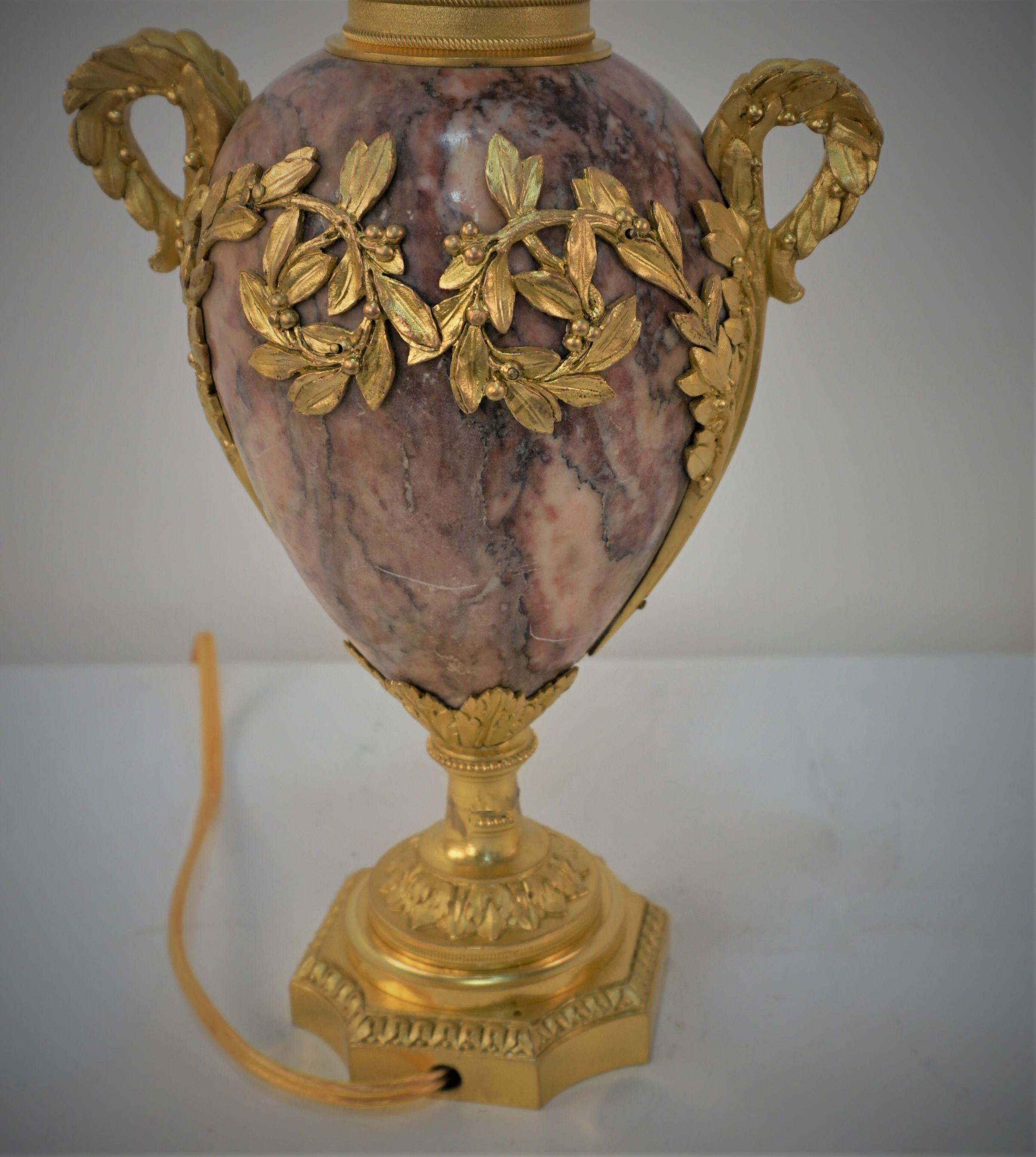 Pair of 19th Century Dore Bronze and Marble Table Lamps For Sale 3