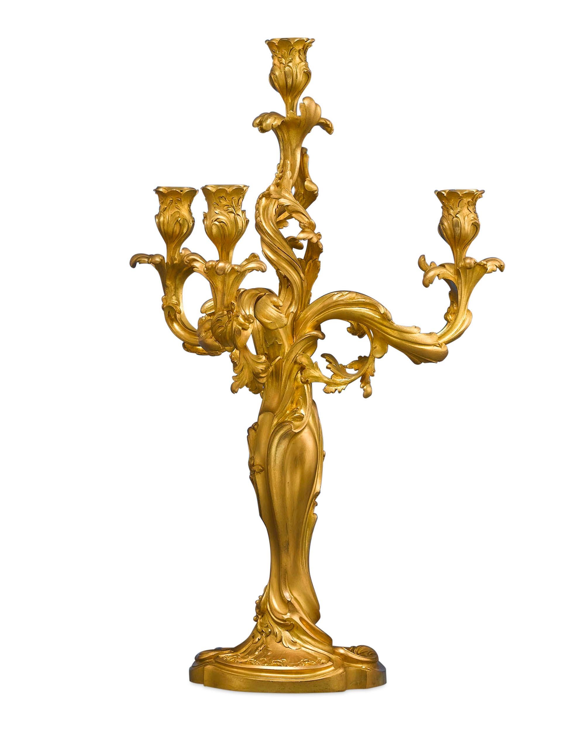 Paar Doré-Bronze-Kronleuchter aus dem 19. (Art nouveau) im Angebot