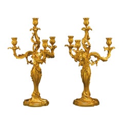Pair of 19th Century Doré Bronze Candelabra