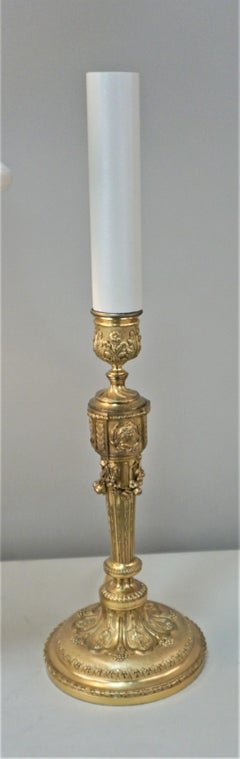 Pair of 19th Century Doré Bronze Candlestick Table Lamps