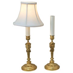 Pair of 19th Century Doré Bronze Candlestick Table Lamps