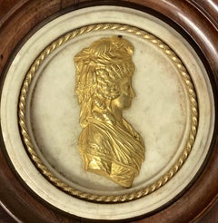 Pair Of 19th Century Doré Bronze Portrait Medallions Mounted on Carrara Marble