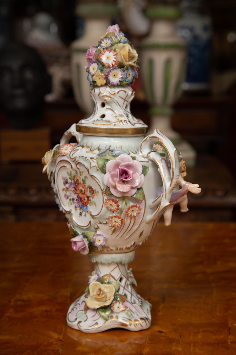 Pair of 19th Century Dresden Style Lidded Potpourri Vases at 1stDibs
